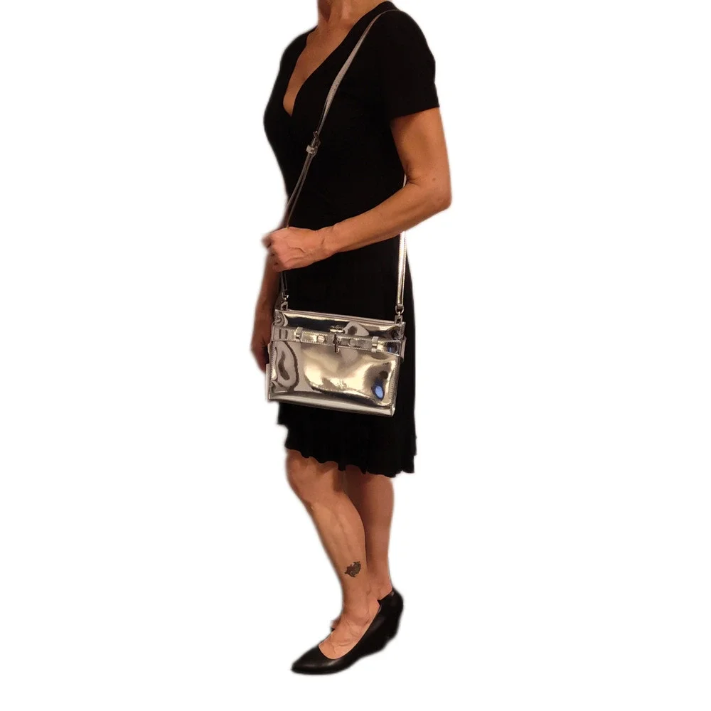DKNY Bleeker East West Small Metallic Crossbody - Sliver - NWT - Picture 13 of 14